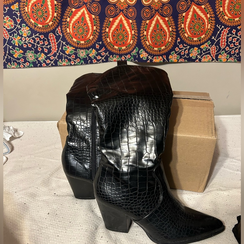 Faux Leather Crocodile Boots